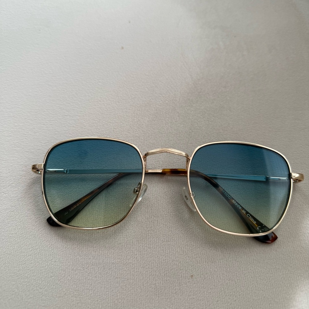 Gold Frame Sunglasses with Blue Gradient Lenses